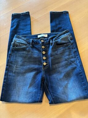 KanCan Dark Blue High-Rise Skinny Jeans with Button Fly